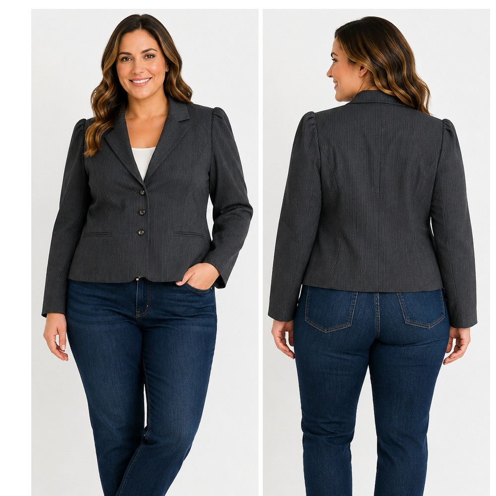 Tahari Arthur  Levine Womens 8P‎ Pinstripe Blazer Charcoal Grey 3 Button